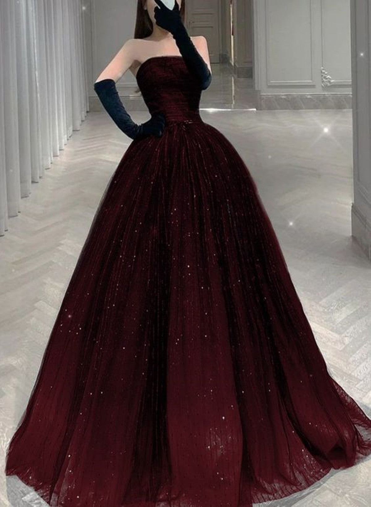 Glam Black and Red Evening Dress Party Dress, Shiny Tulle Ball Gown Pr