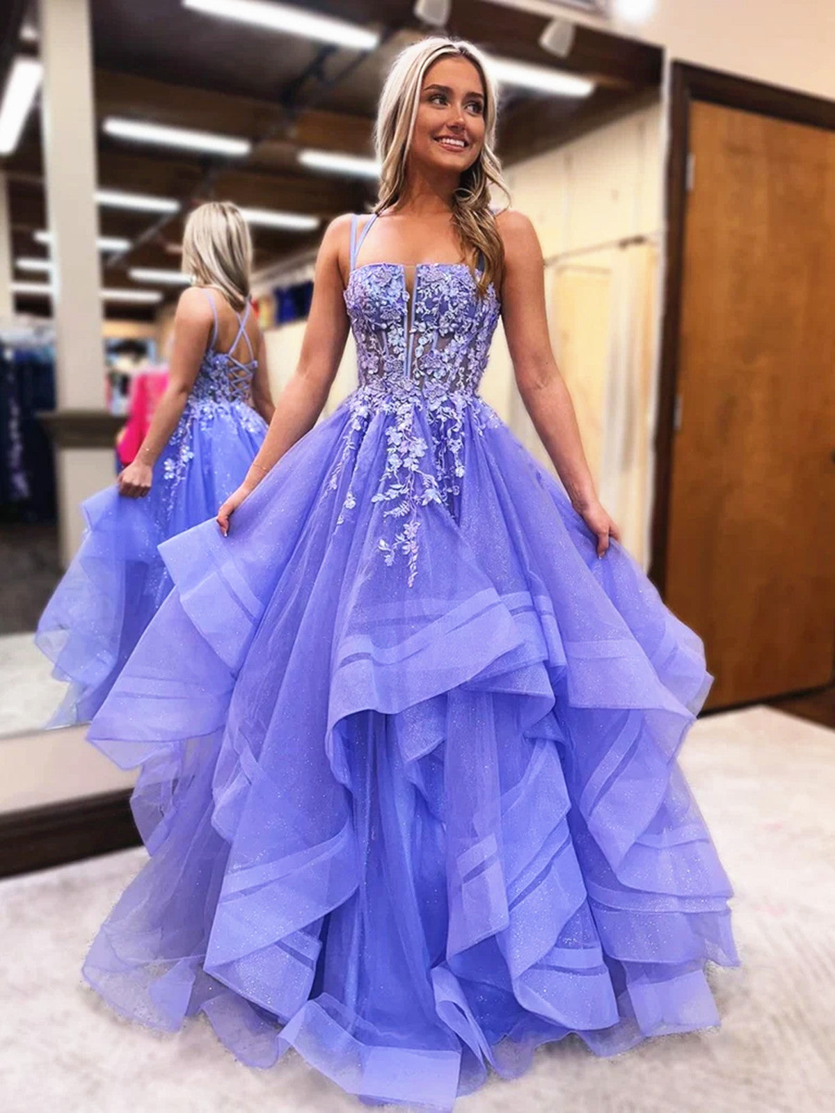 prom dresses light purple Purple v neck tulle long prom dress, light purple evening dress cg1664 classygown