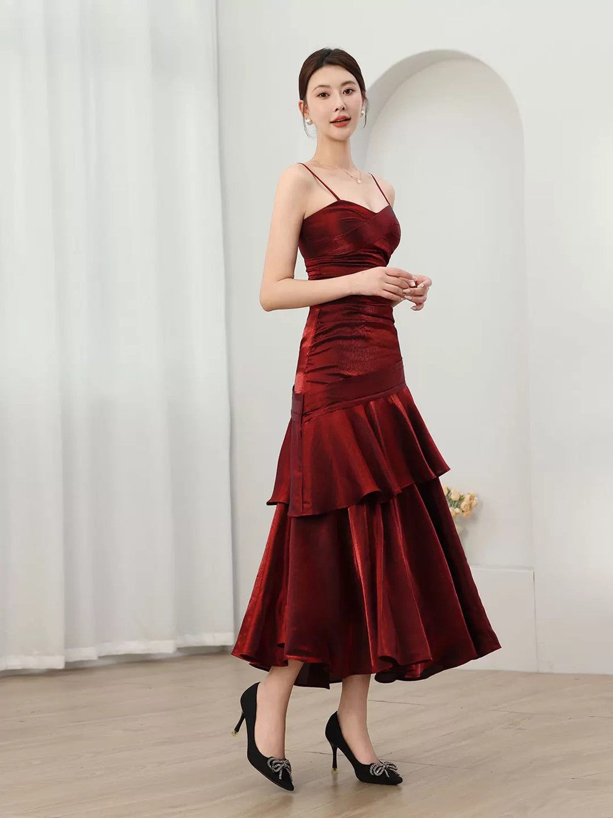 Mermaid Straps Wine Red Long Evening Dress Formal Dress, Wine Red Sati – Formaldressy