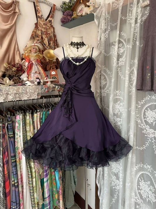 Cute Purple Knee Length Straps Short Party Dress, Purple Homecoming Dress