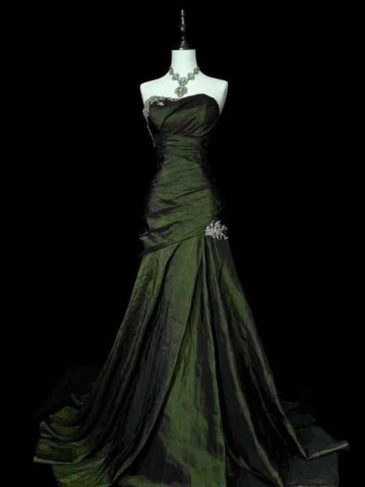 Green Taffeta Sweetheart Mermaid Long Evening Dress, Green Taffeta Formal Dress Prom Dress