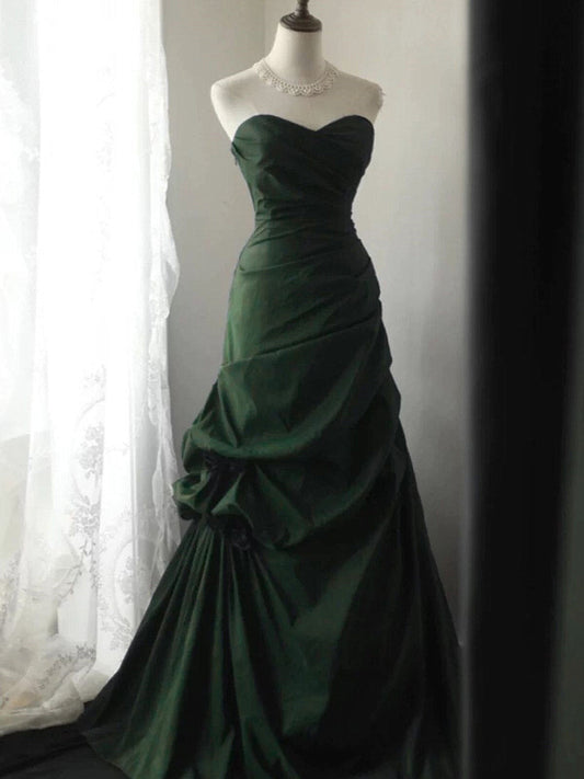 Green Taffeta Sweetheart Long Prom Dress Party Dress, Green Vintage Style Formal Dress