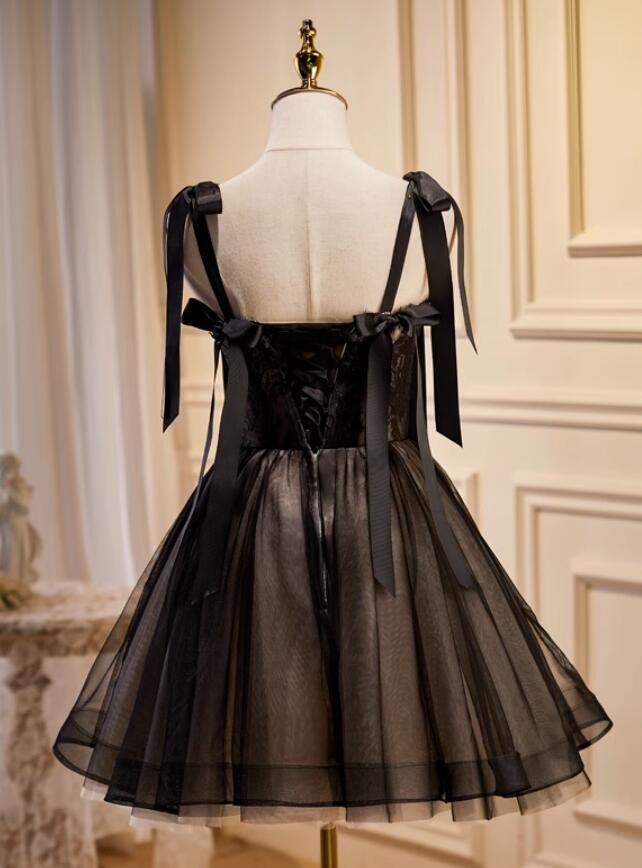 Cute Short Tulle with Lace Black Knee Length Party Dress, Black Short Prom Dress Cute Short Tulle with Lace Black Knee Length Party Dress, Black Short Prom Dress