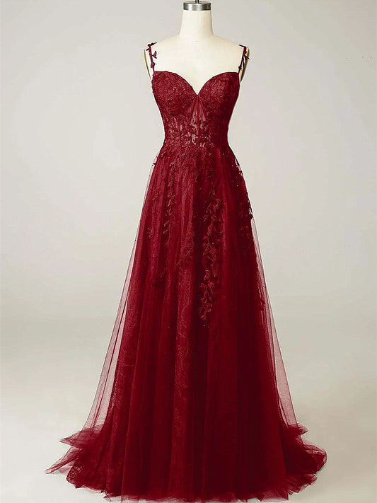 Beautiful A-line Tulle with Lace Applique Long Party Dress, Long Evening Dress Prom Dress