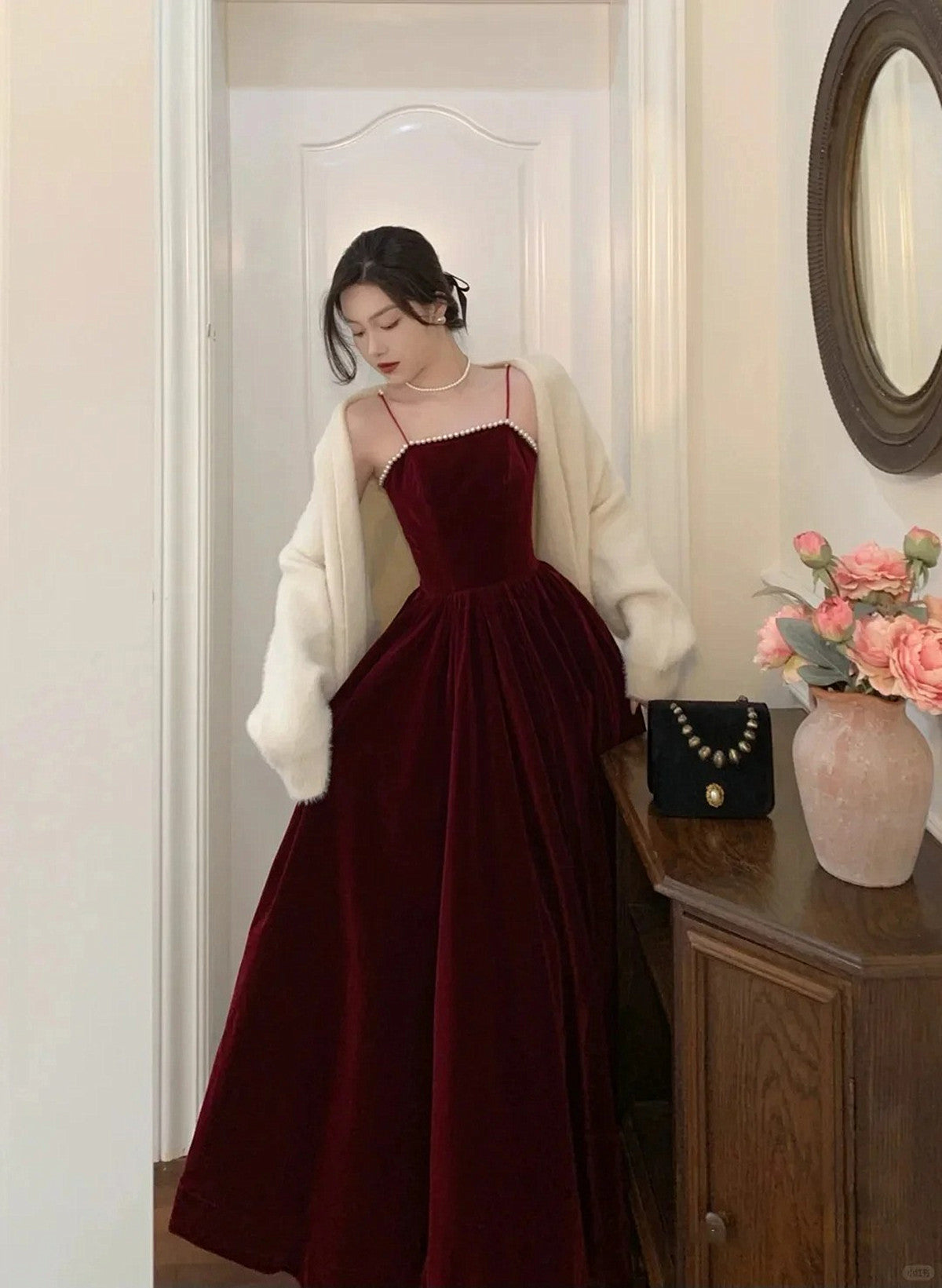 Wine Red Velvet Straps Long Evening Dress, Wine Red Velvet Prom Dress Formaldressy Wine Red Velvet Straps Long Evening Dress, Wine Red Velvet Prom Dress Formaldressy