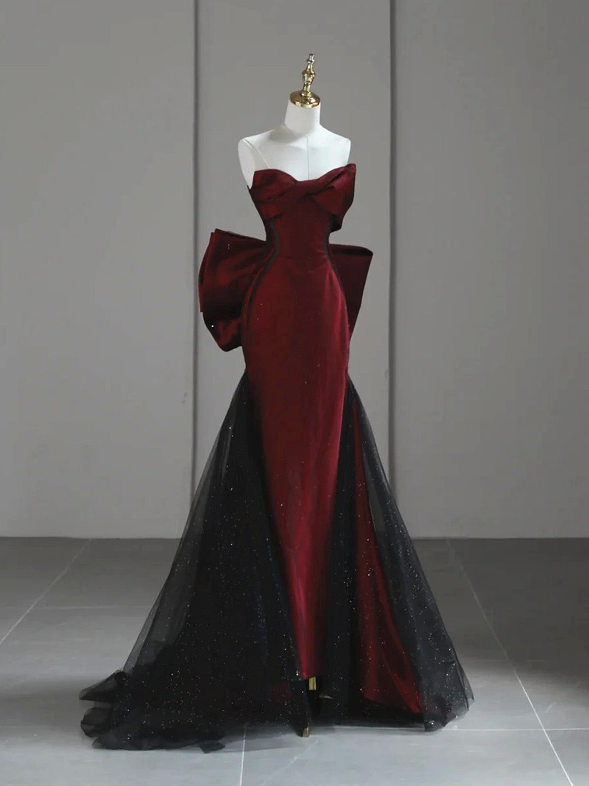 Black and Red Strapless Long Prom Dress, Elegant Evening Formal Gown w