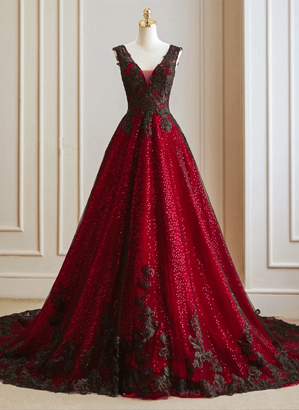 A-line Black and Red Tulle with Lace Party Dress, Black and Red Formal Formaldressy A-line Black and Red Tulle with Lace Party Dress, Black and Red Formal Formaldressy