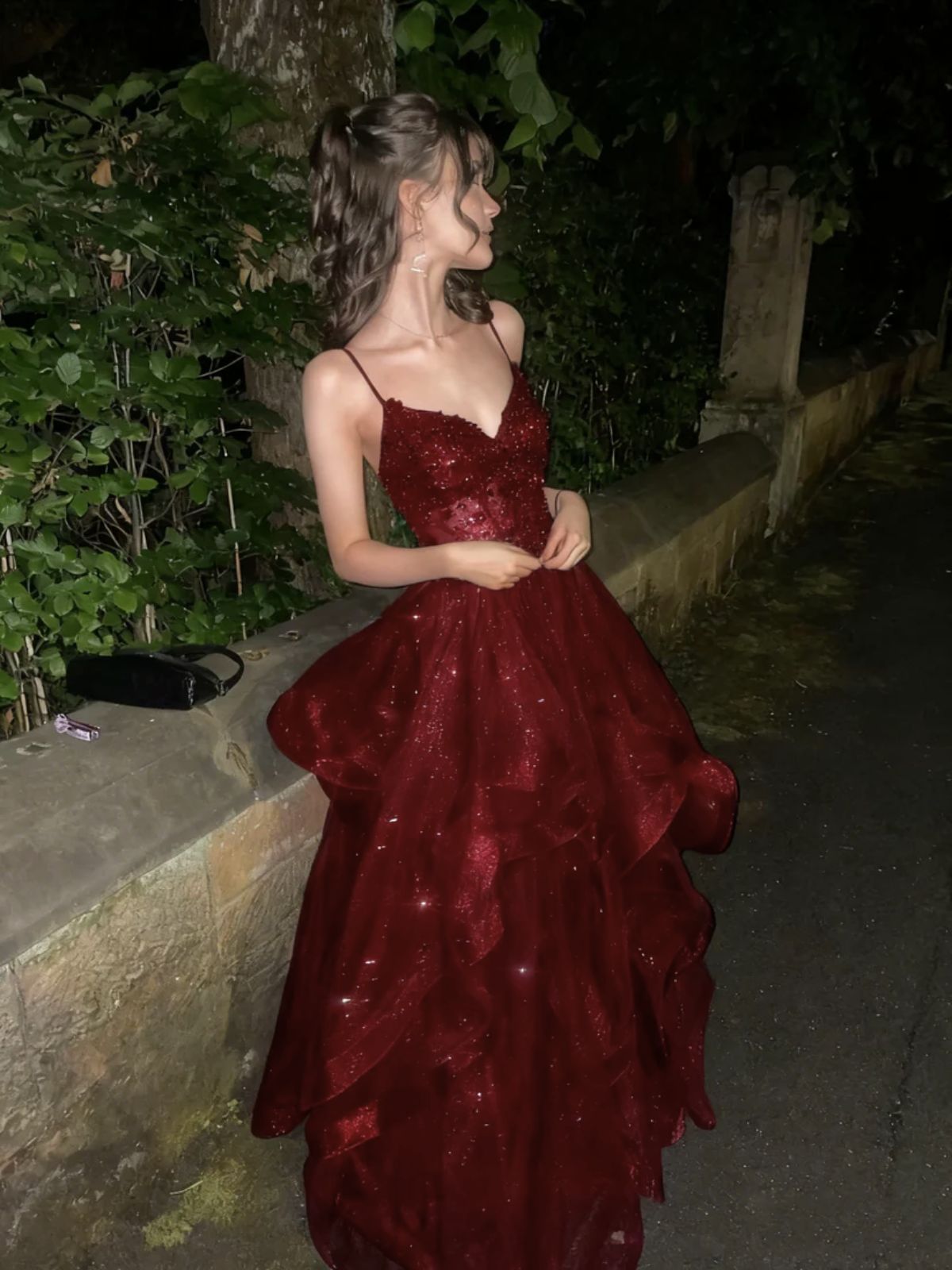 red wine lace prom dress Sexy Sheath Deep V-neckline Slit Wine Red Lace Prom Dress