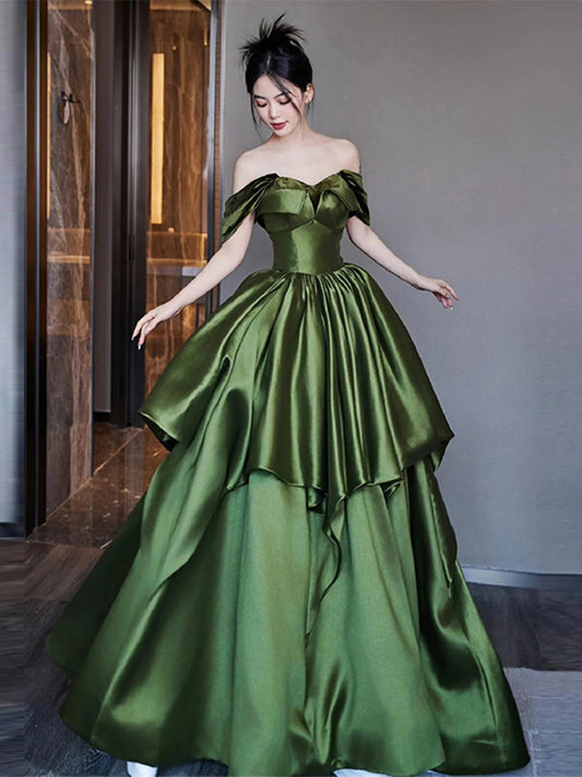 Green Sweetheart Satin Long Party Dress Evening Dress, Green Satin Prom Dress