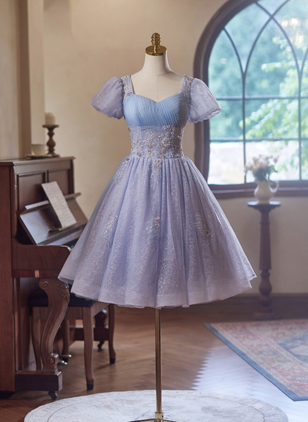 Cute Light Purple Short Sleeves Homecoming Dress, Light Purple Party D – Formaldressy Cute Light Purple Short Sleeves Homecoming Dress, Light Purple Party D – Formaldressy