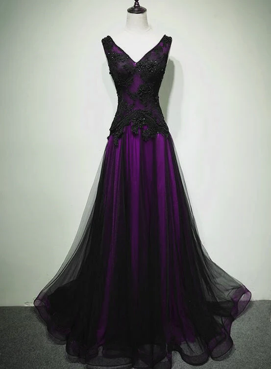 Black and hot sale purple evening dress