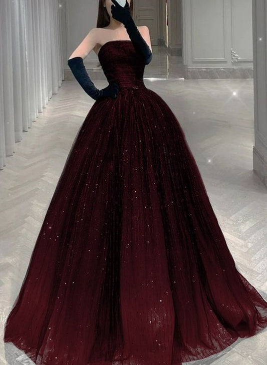 Glam Black and Red Evening Dress Party Dress, Shiny Tulle Ball Gown Prom Drses