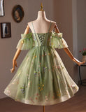 Light Green Sweetheart Tulle Floral Homecoming Dress, Green Short Prom Dress