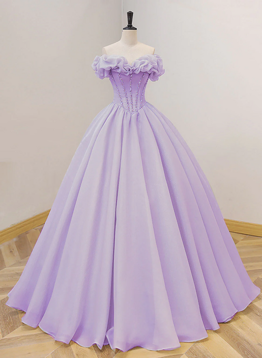 Lovely Off Shoulder Sweetheart Lavender Long Party Dress, Ball Gown Sweet 16 Dress