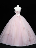 Pink Ball Gown Tulle Sweetheart Long Formal Dress, Pink  Sweet 16 Dress