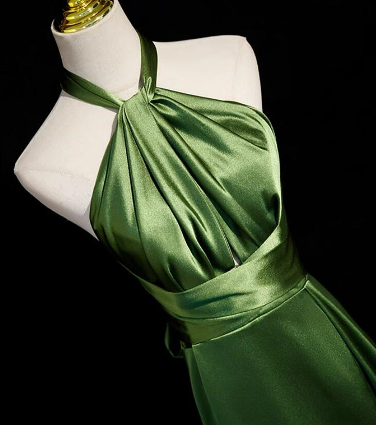 Green Halter Satin Long Wedding Party Dress, Green Evening Dress Prom Dress