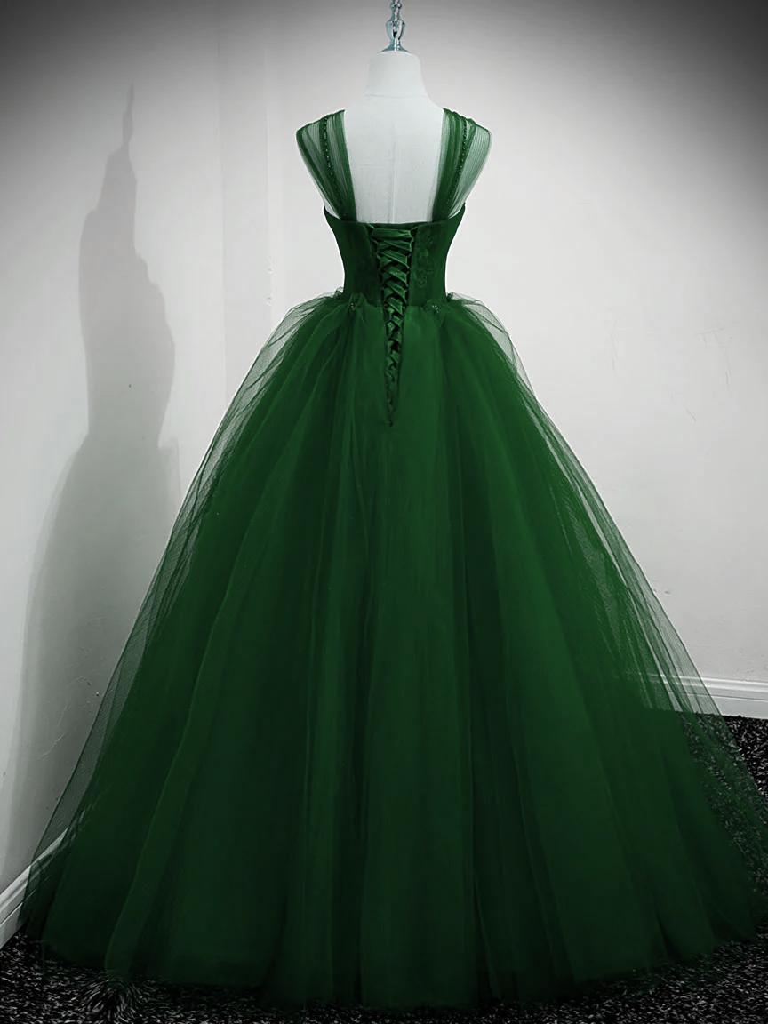 Green Sweetheart Lovely Off Shoulder Party Dress, Green Tulle Long Sweet 16 Dress