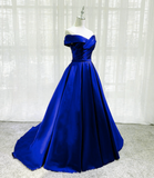 Royal Blue Satin A-line Long Party Dress, Simple Long Prom Dress Evening Dress