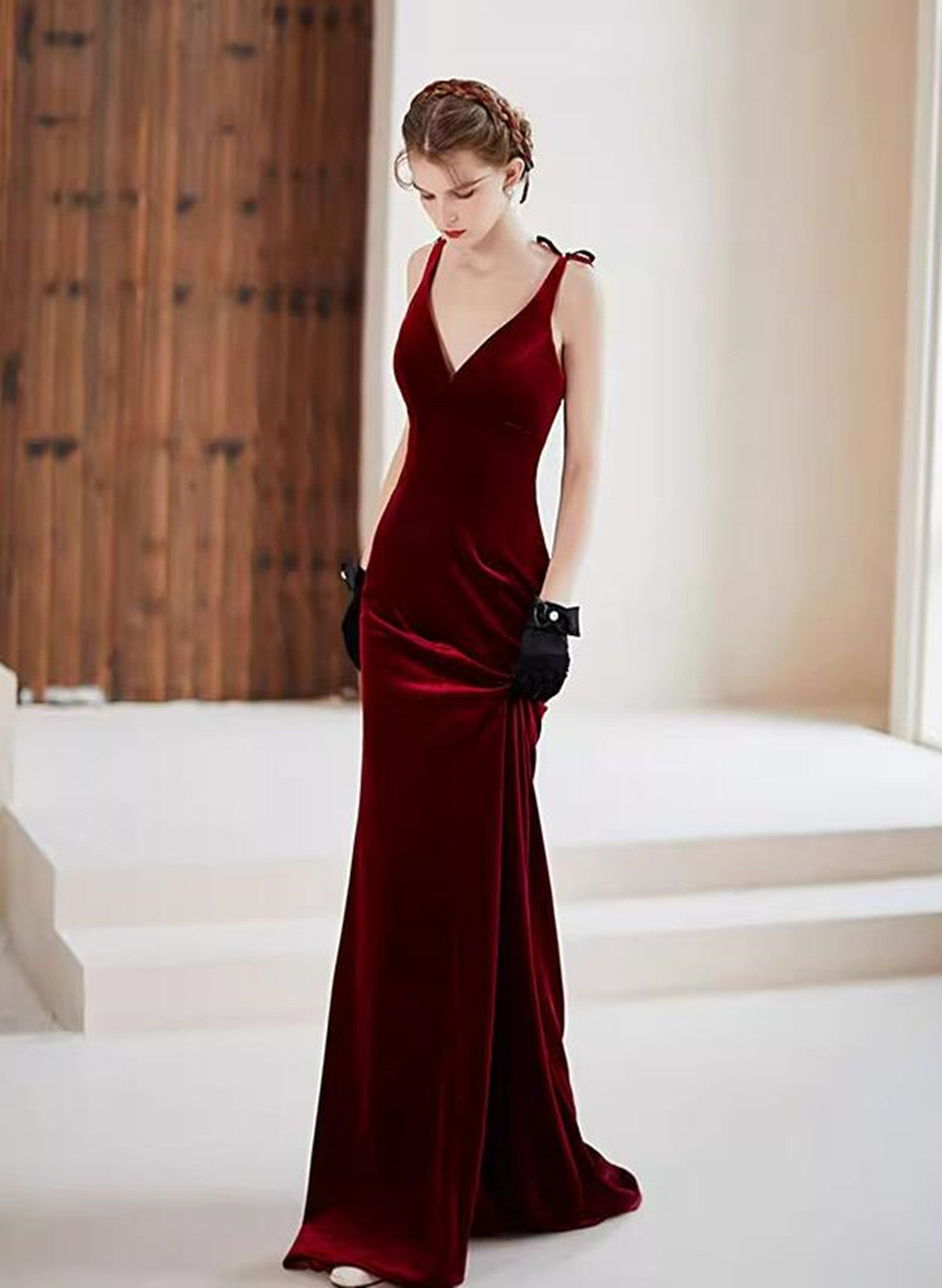 Wine Red Velvet Long Formal Dress, Wine Red Velvet Mermaid Party Dress Prom Dress