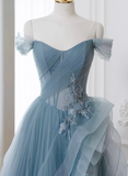 Blue Sweetheart Tulle Layers Long Formal Dress, Blue Long Party Dress Prom Dress