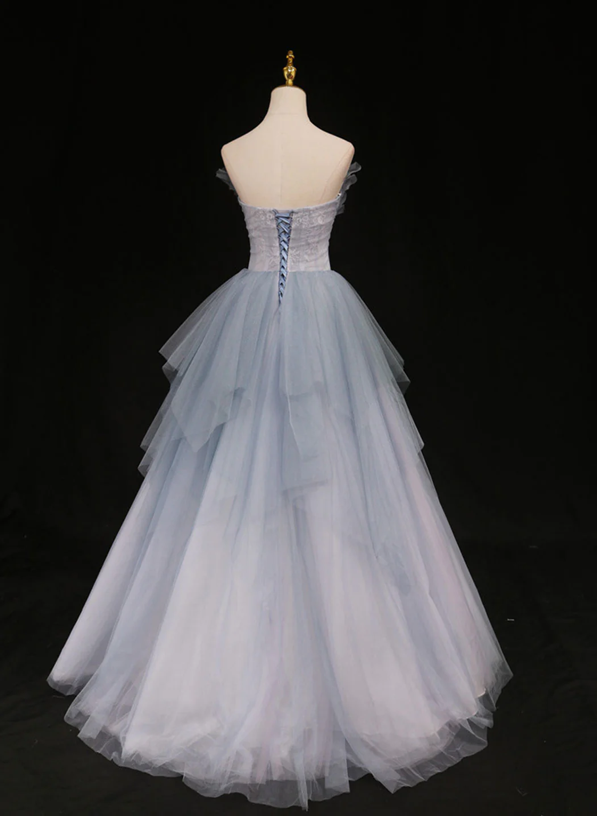 Light Blue Gradient Tulle with Beaded Long Formal Dress, Light Blue Long Prom Dress