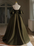 Off Shoulder A-line Satin Green Long Party Dress, Green Evening Dress Prom Dress