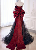 Elegant Black And Red Sweetheart Mermaid Long Prom Dress, Black And Red Evening Dress