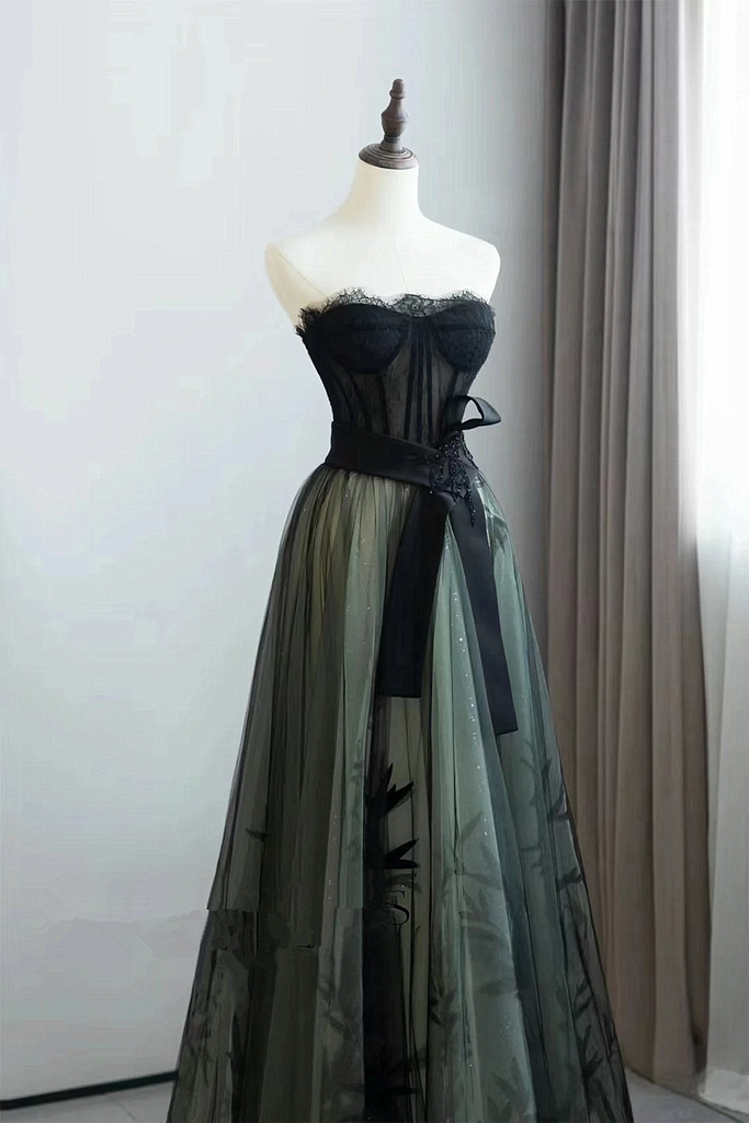 Lovely Green and Black Sweetheart Long Evening Dress, A-line Prom Dres