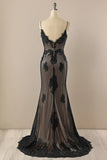 Black Mermaid Lace Straps Evening Dress Party Dress, Black Long Prom Dress