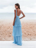 Lovely Light Blue Straps Chiffon Sweetheart Low Back Pary Dress, Light Blue Prom Dress