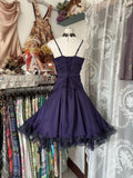 Cute Purple Knee Length Straps Short Party Dress, Purple Homecoming Dress