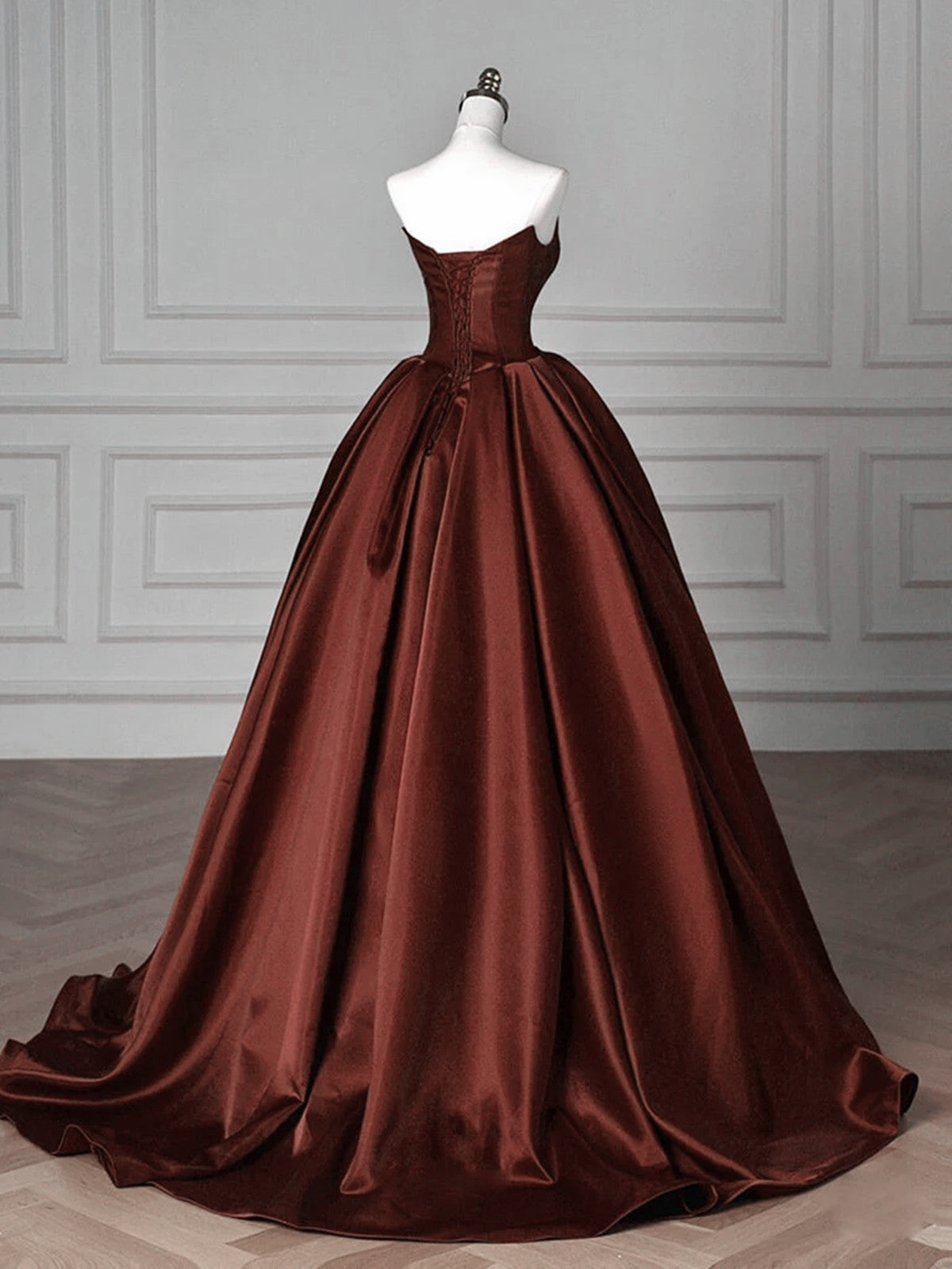 Brown Satin Strapless Long Formal Dress Evening Dress, Brown Satin Prom Dress