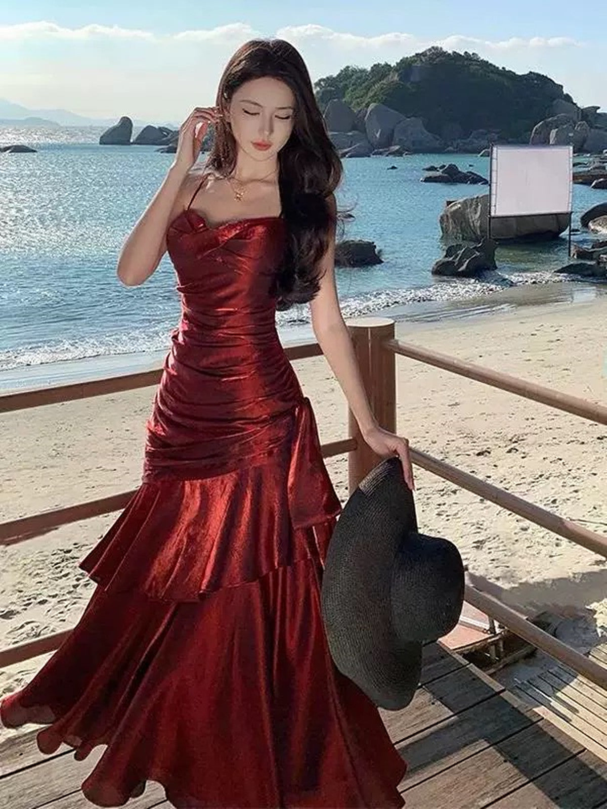 Wine Red Satin Mermaid Chic Sweetheart Prom Dress, Wine Red Satin Long Formaldressy Wine Red Satin Mermaid Chic Sweetheart Prom Dress, Wine Red Satin Long Formaldressy