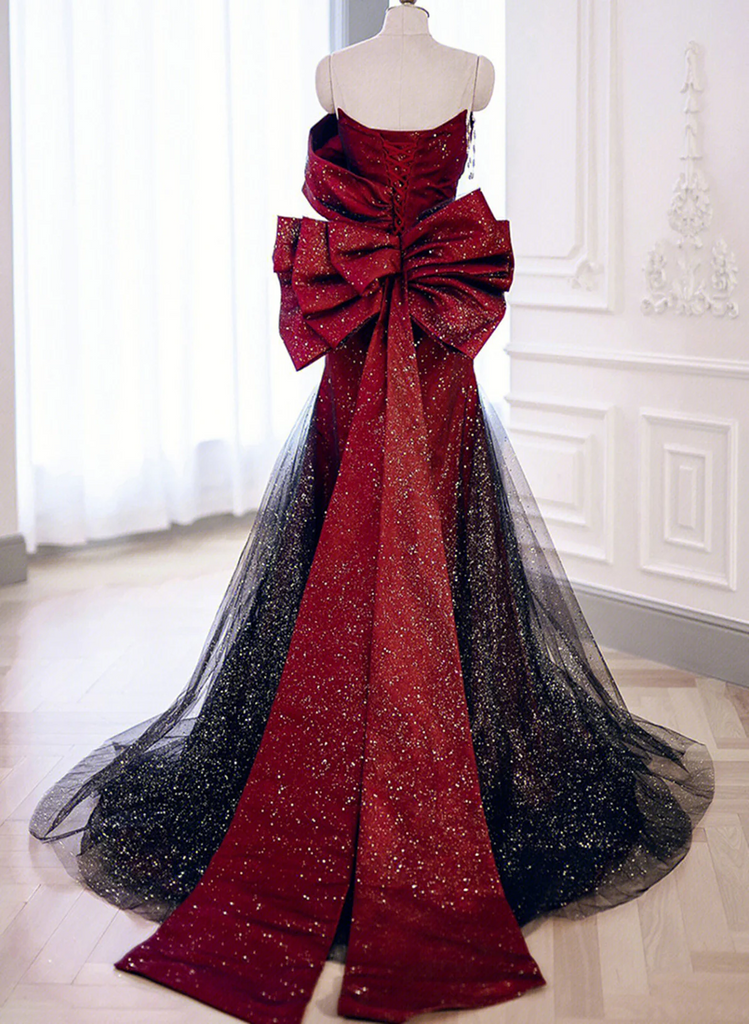 Black And Red Long Party Dress Prom Dress, Sweetheart Satin Evening Dr
