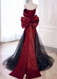 Black And Red Long Party Dress Prom Dress, Sweetheart Satin Evening Dress Formal Dress