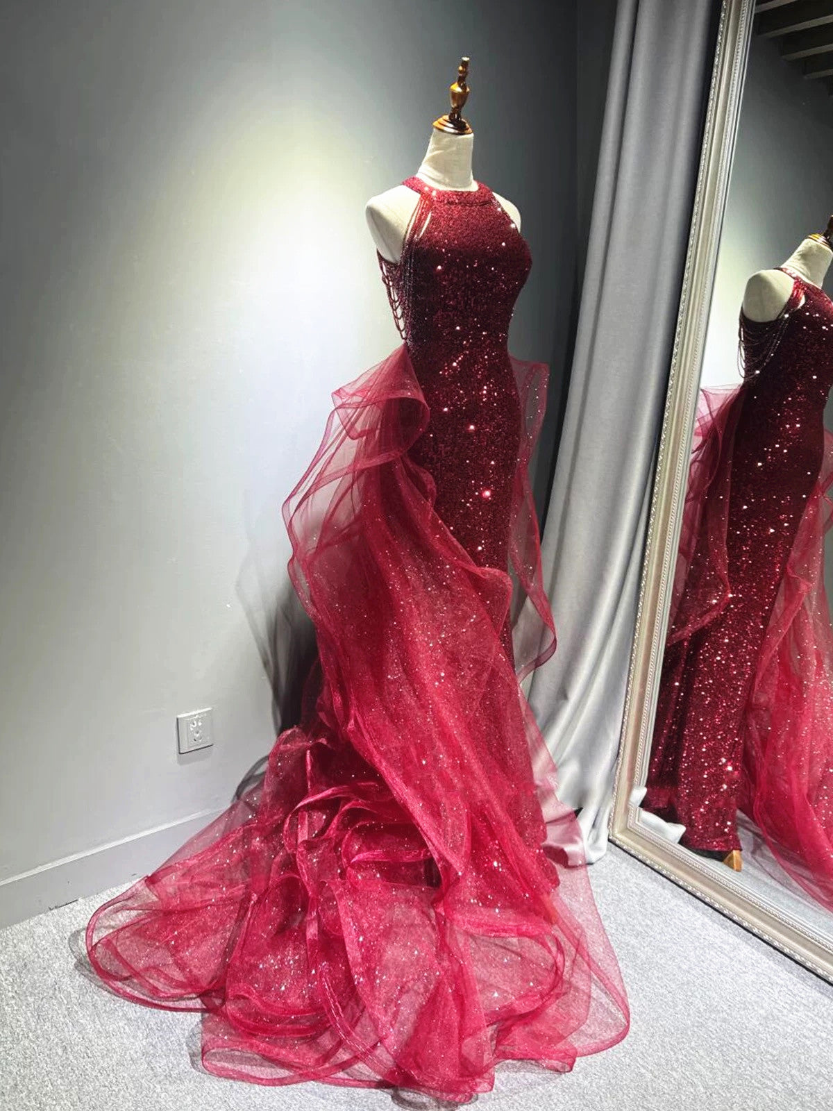 red tulle holiday dress Red Tulle A-line Sweetheart Prom Dresses With Lace Appliques, Party Dress, MP741
