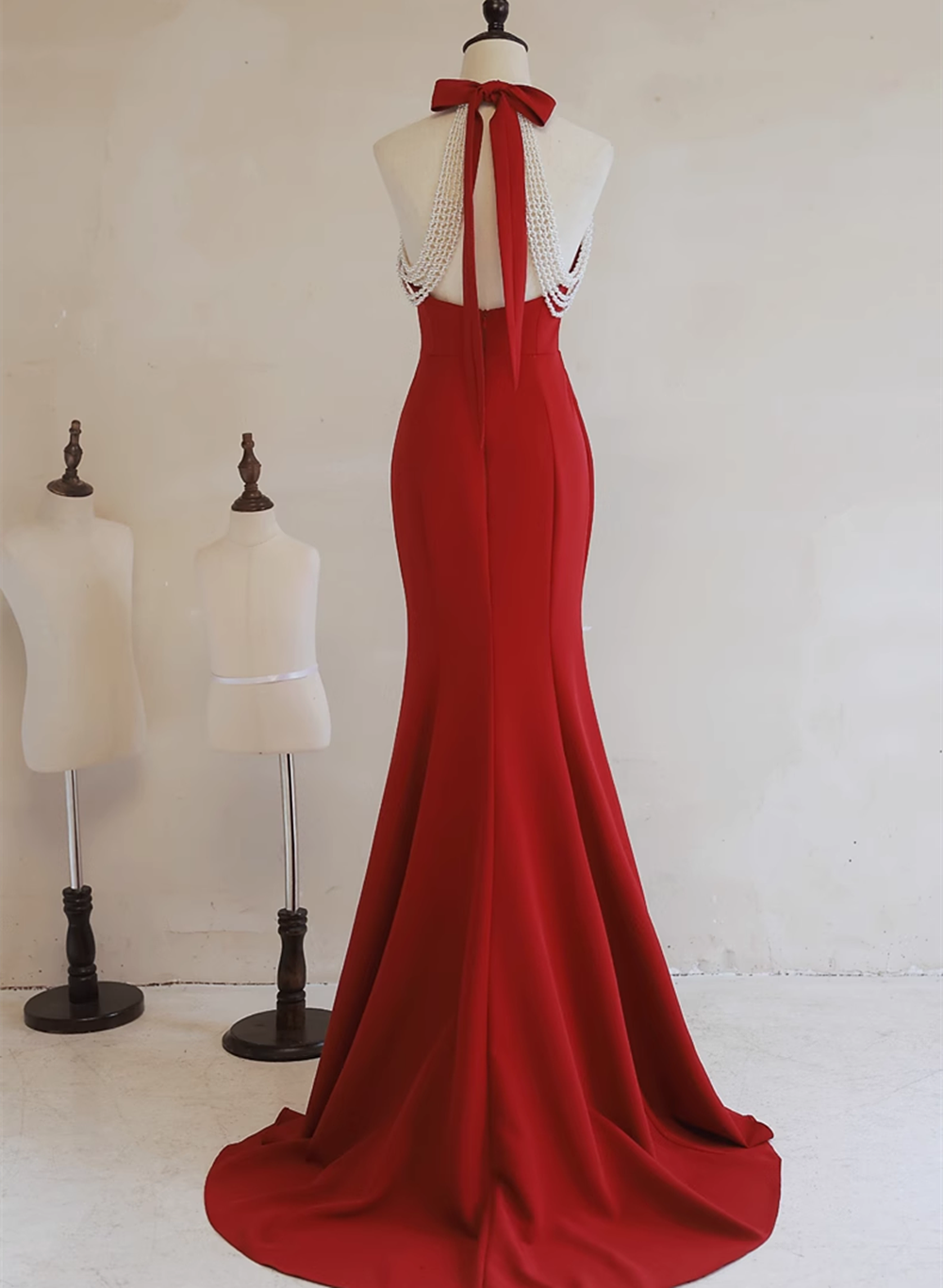 Simple Pretty Red Halter Mermaid Long Formal Dress, Red Long Evening Dress Prom Dress