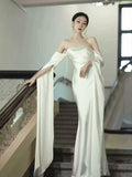 Ivory Satin Long Simple Evening Dress, Ivory Long Prom Dress Party Dress