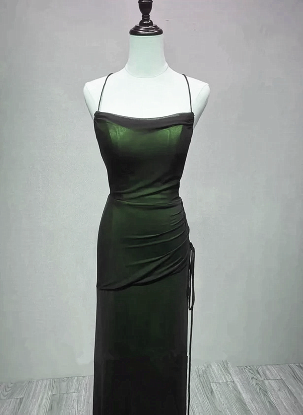 Unique Black and Green Straps Long Evening Dress, Black and Green Prom Dress Party Dress