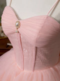 Pink Tulle Sweetheart Straps Knee Length Party Dress, Pink Tulle Homecoming Dress
