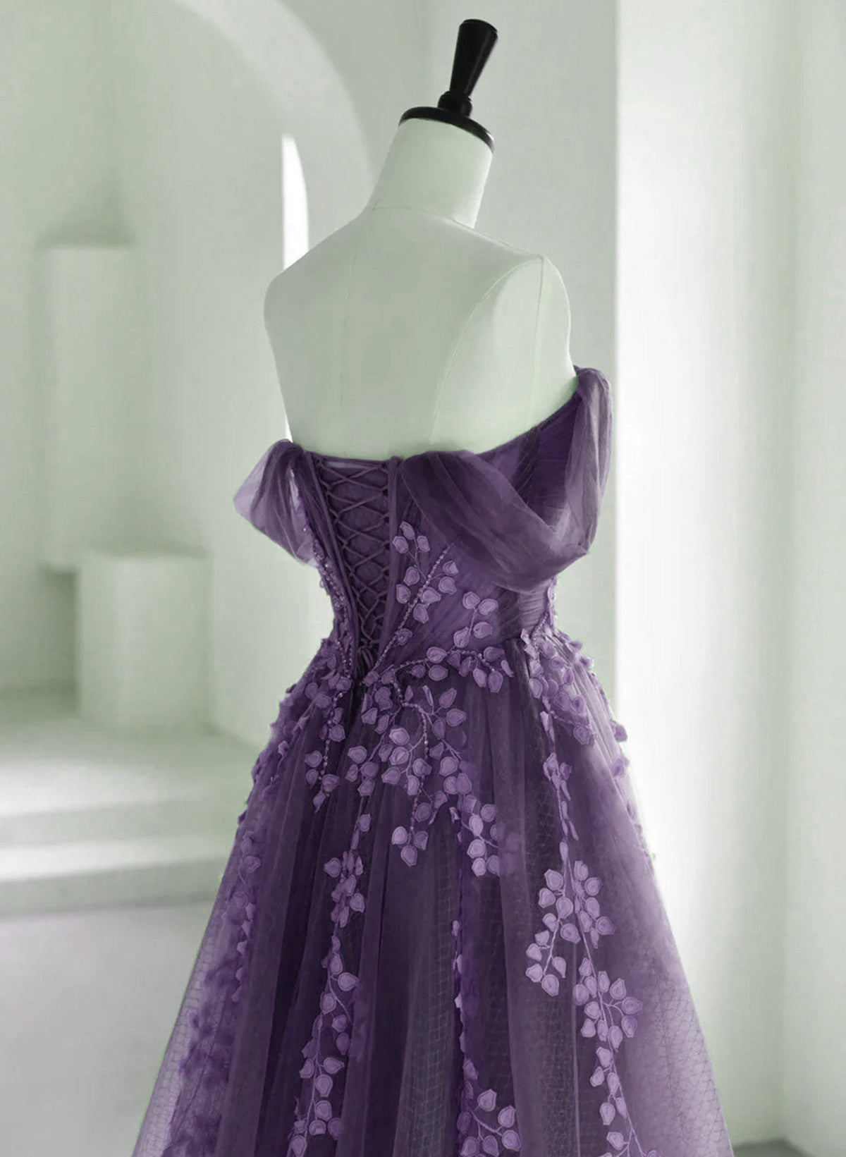 Purple A-Line Tulle With Lace Long Formal Dress, Purple Prom Dress Evening Dress