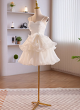 Cute White Tulle Straps Graduation Dress, White Tulle Sweetheart Short Prom Dress