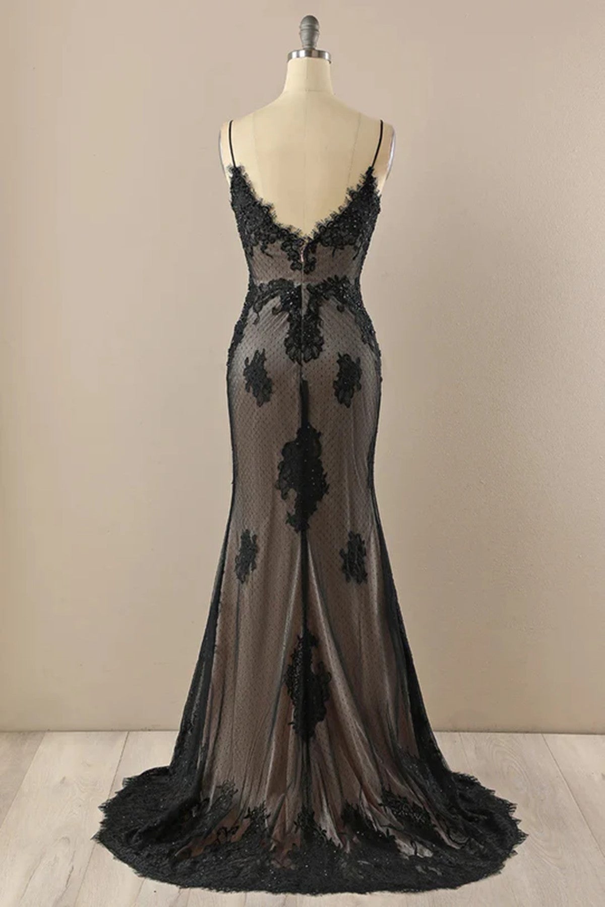 Black and Champagne Sweetheart Mermaid Party Dress, Long Straps Evening Dress Prom Dress