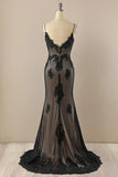Black and Champagne Sweetheart Mermaid Party Dress, Long Straps Evening Dress Prom Dress