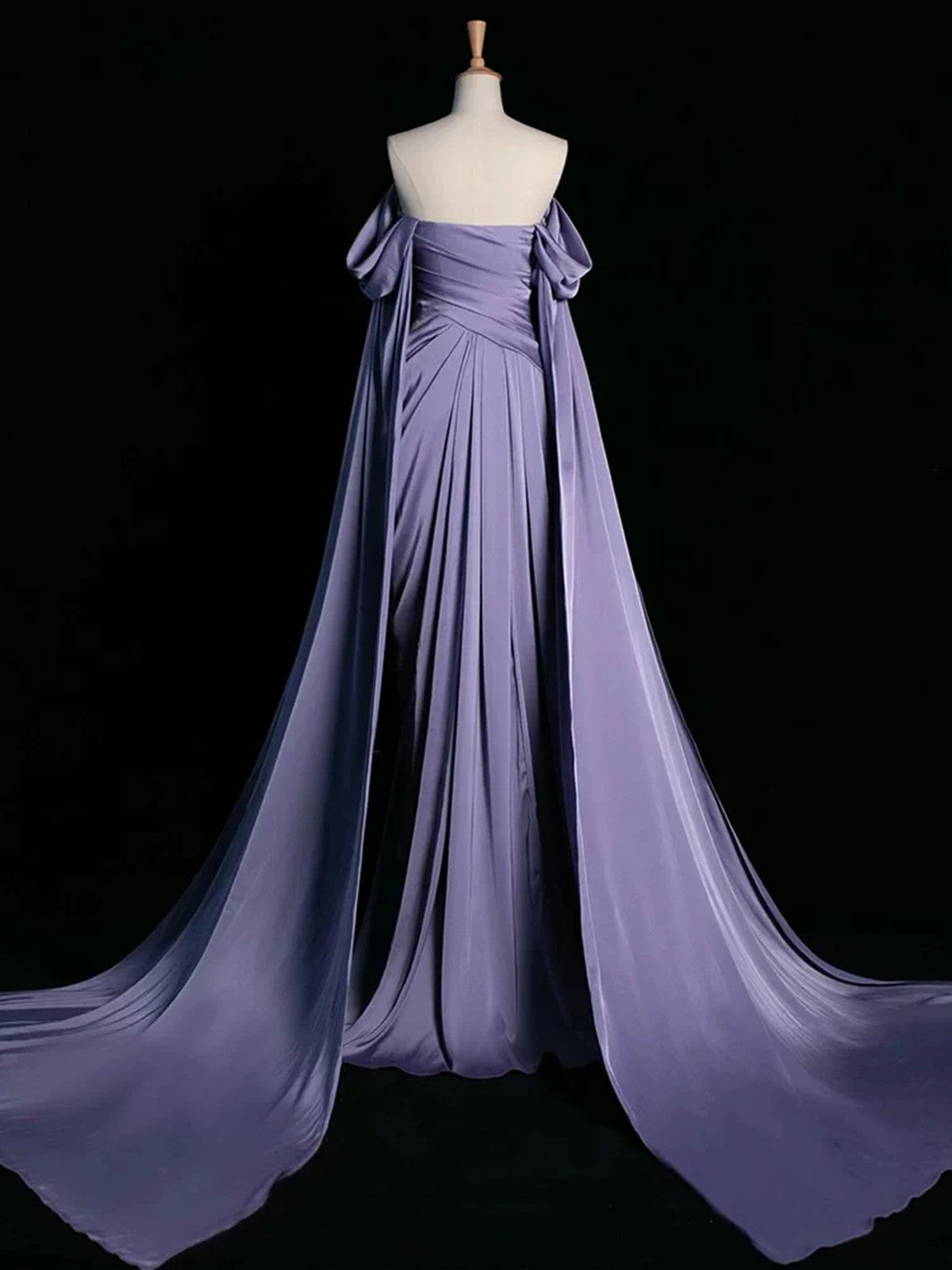Purple Soft Satin A-line Strapless Long Evening Dress, Purple Satin Long Formal Dress