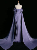 Purple Soft Satin A-line Strapless Long Evening Dress, Purple Satin Long Formal Dress
