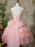 Pink Tulle Sweetheart Straps Knee Length Party Dress, Pink Tulle Homecoming Dress