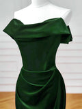 Green Velvet Off Shoulder Mermaid Long Formal Dress, Green Velvet Wedding Party Dress