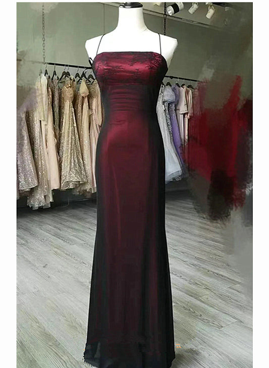 Unique Black and Red Scoop Straps Long Party Dress, Black and Red Evening Dress