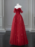 Wine Red A-line Tulle Sweetheart Floor Length Party Dress, Wine Red Tulle Prom Dress